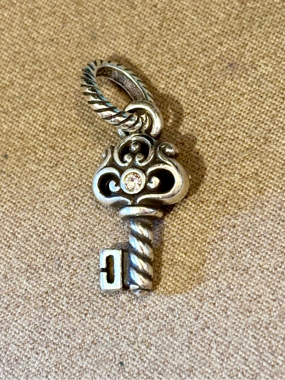 Brighton Magic Key charm Matte silver with clear crystal accents Retired